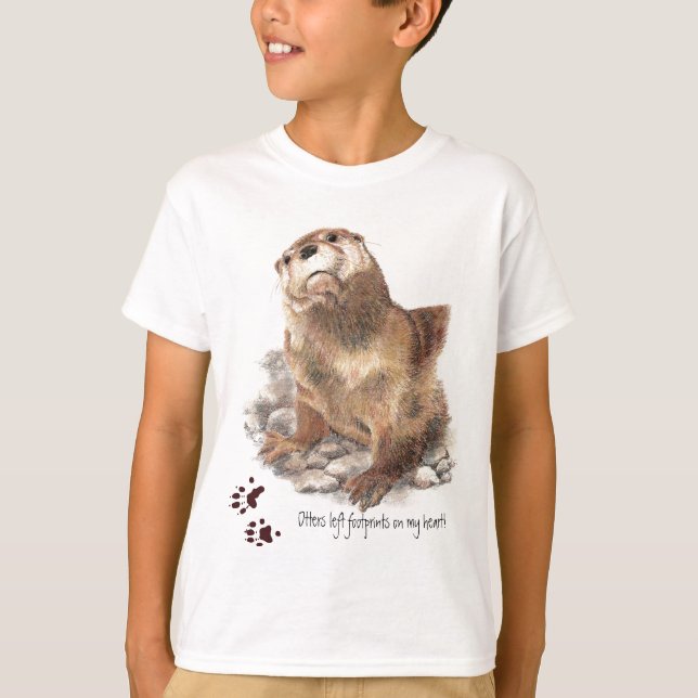 T-shirt Otters a laissé des empreintes sur mon coeur, drôl (Devant)