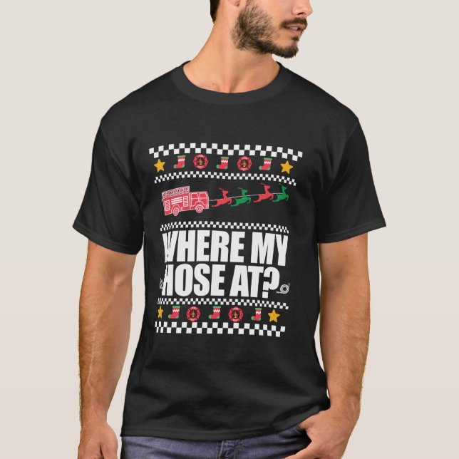 T-shirt OÙ MA MAISON À Funny Fireman laide Swea de Noël (Devant)