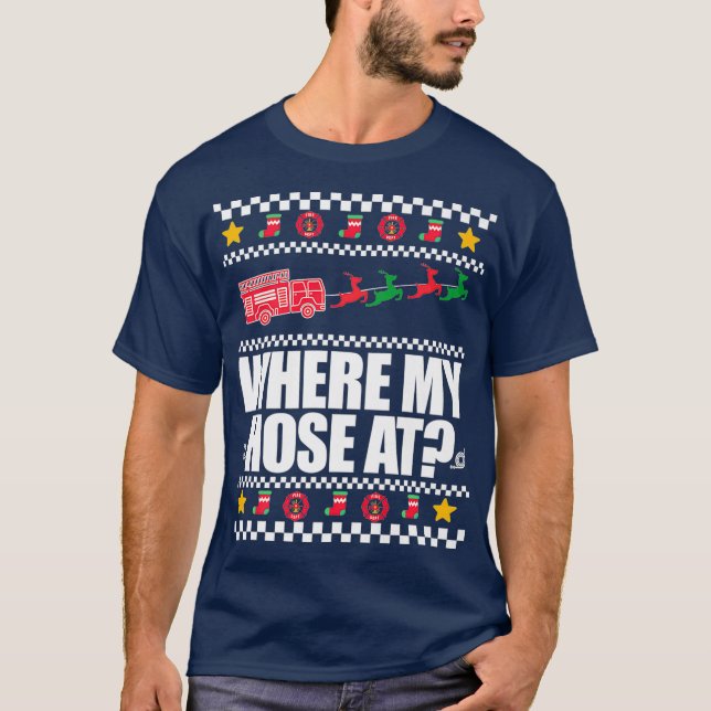 T-shirt OÙ MON CHEVAL À FIREFIGHTER Mème de Noël laid (Devant)