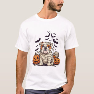 T-shirt Ouaf Rip Momie Bouledogue Citrouilles Chauves-sour