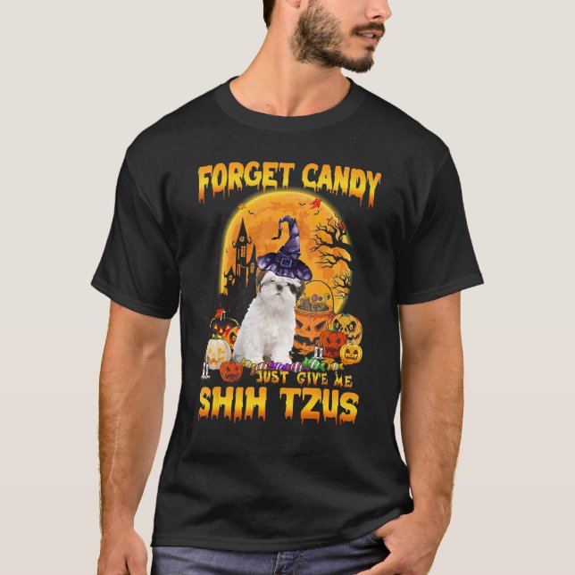 T-shirt Oubliez Candy Donne-Moi Shih Tzus Citrouille Hallo (Devant)