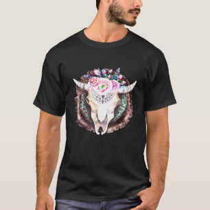 T-shirt Ouest Bohème Vache Crâne de Taureau Cowgirl Fille