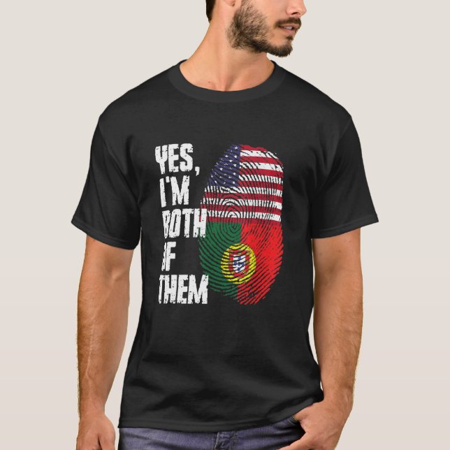 T-shirt Oui, je suis tous les deux Portugal American Flag (Devant)