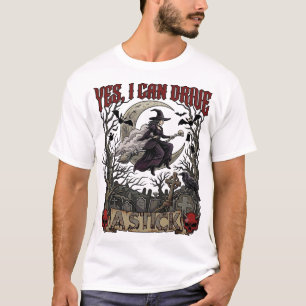 T-shirt Oui Peut Conduire Bâton Sorcière Cimetière Hallowe