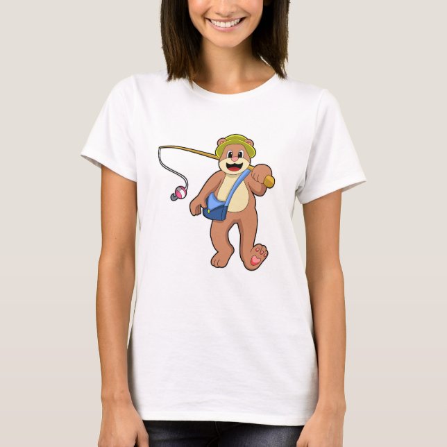 T-shirt Ours à la pêche avec une baguette de pêche (Devant)