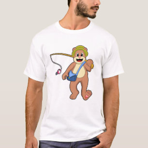 T-shirt Ours à la pêche avec une baguette de pêche
