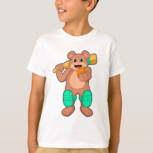 T-shirt Ours au cricket avec chauve-souris de cricket (Devant)
