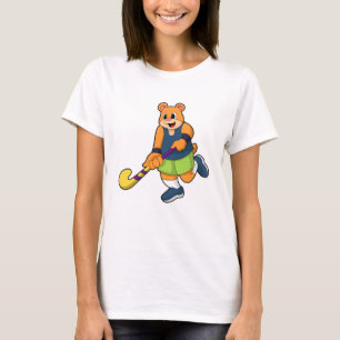 T-shirt Ours au hockey avec chauve-souris de hockey