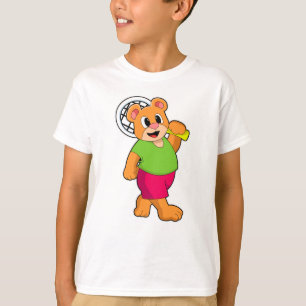 T-shirt Ours au tennis avec raquette de tennis