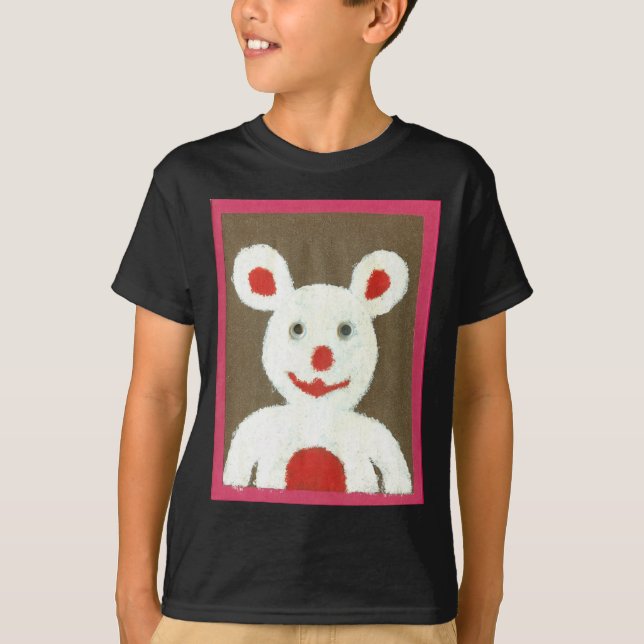 T-shirt Ours blanc avec nez rouge, bouche et oreilles (Pèr (Devant)