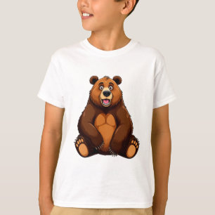 T-shirt Ours brun de dessin animé heureux assis souriant