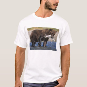 T-shirt Ours brun, grizzly, avec prise de saumon,