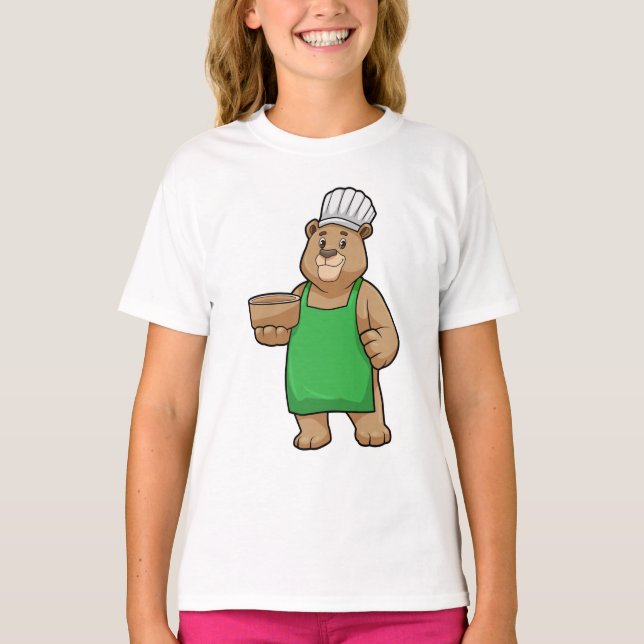 T-shirt Ours comme cuire avec tablier de Cuisine et Bowl (Devant)