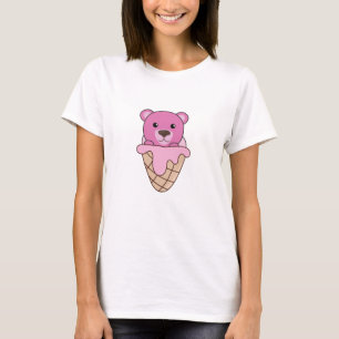 T-shirt Ours Crème de glace rose gaufre mignons Animaux po