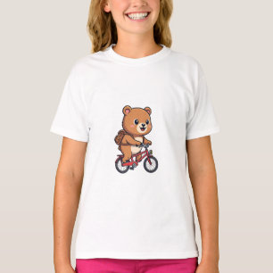 T-shirt Ours de dessin animé mignon à vélo rouge Enfants
