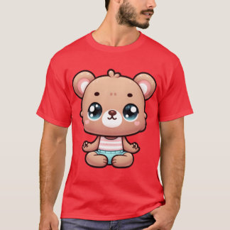 T-shirt Ours de dessin animé mignon en pose de yoga vintag