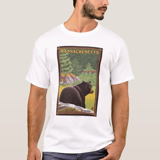 T-shirt Ours de MassachusettsBlack dans la forêt (Devant)