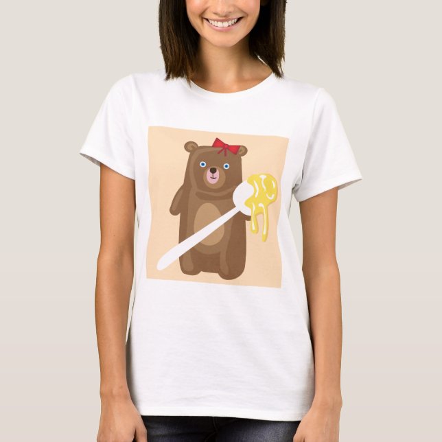 T-shirt Ours de miel adorable avec cuillère et cabot rouge (Devant)