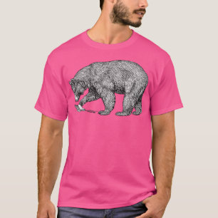 T-shirt Ours de montagne noir sur la ligne blanche Illustr