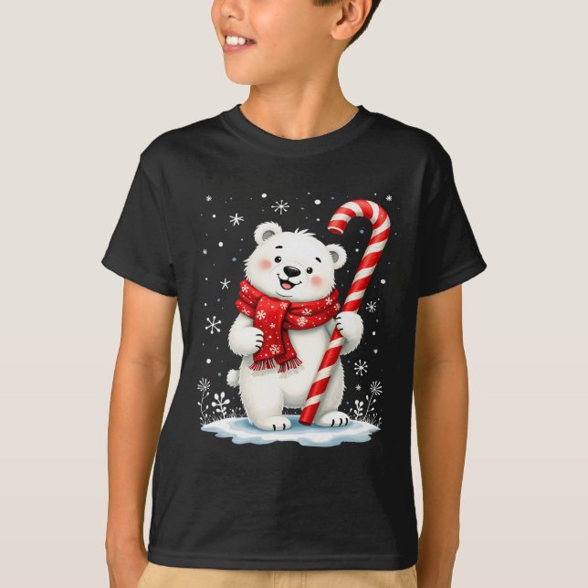 T-shirt Ours de Noël Polaire Candy Scarf Enfants (Devant)
