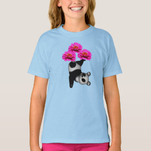 T-shirt Ours De Panda Et Fleurs De Zinnia Rose