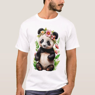 T-shirt Ours De Panda Transparent Avec Fleurs