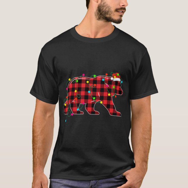 T-shirt Ours drôle Arbre de Noël Rouge Plaid Xmas Animaux  (Devant)