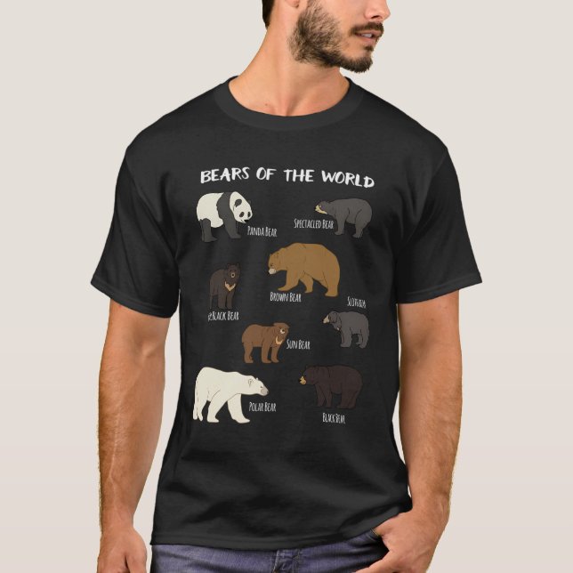T-shirt Ours Du Monde Grizzly Ours Panda Noir Polar (Devant)