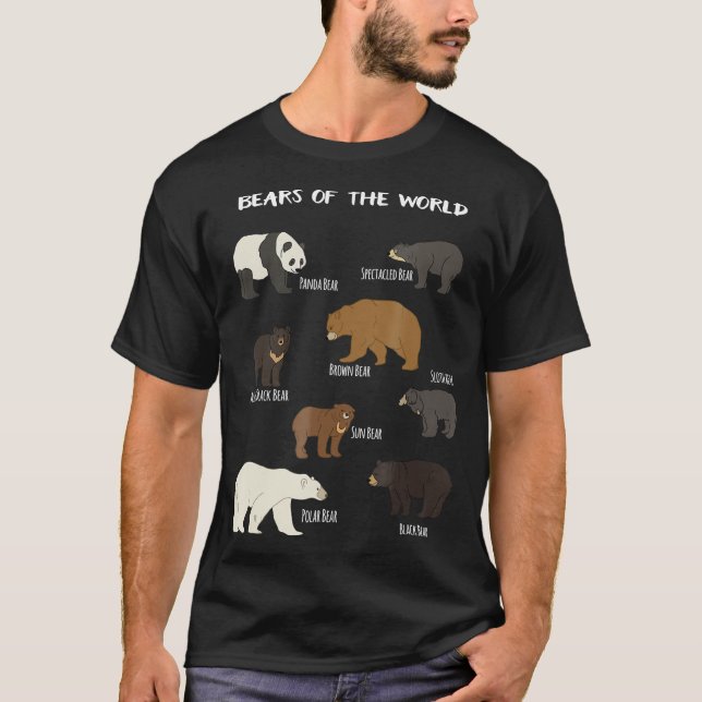 T-shirt Ours Du Monde Grizzly Ours Panda Noir Polar (Devant)