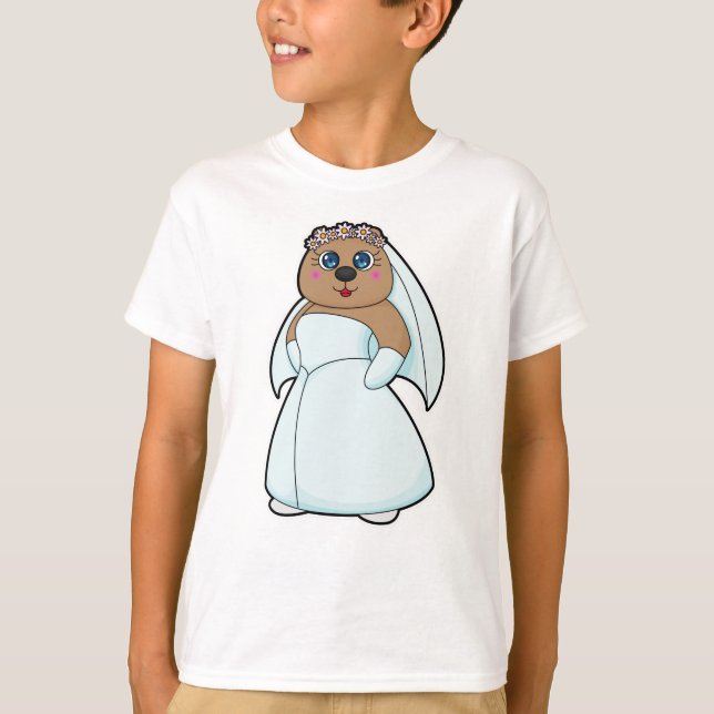 T-shirt Ours en mariée avec couronne de fleurs (Devant)