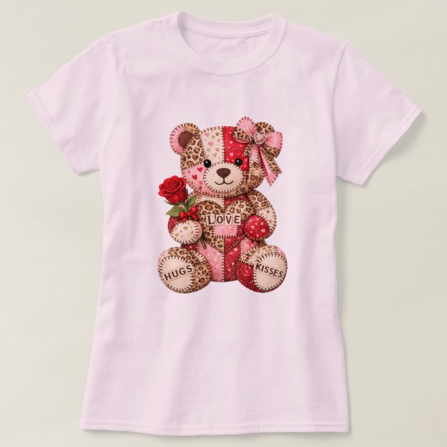 T-shirt Ours en patchwork pour la Saint-Valentin — Cœur de (Design devant)