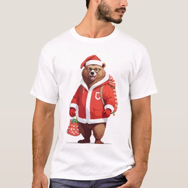 T-shirt Ours En Père Noël Costume Adorable Fantaisie Anima (Devant)