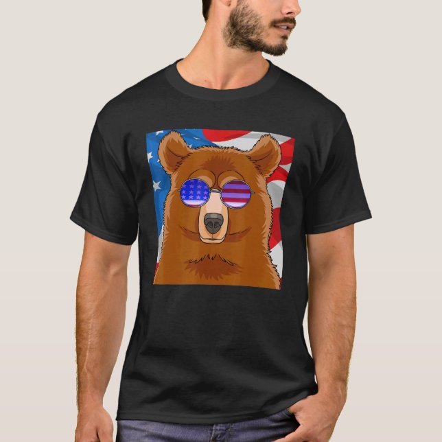 T-shirt Ours grizzli 4 juillet Patriotique Hommes Femmes U (Devant)