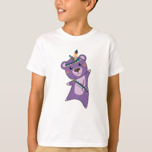 T-shirt Ours Indien Violet Fashing Teddy Plumes mignonne