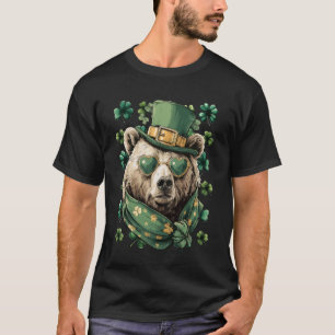 T-shirt Ours Irlandais Lunettes de soleil Cœurs Trèfles St