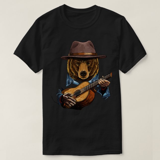 T-shirt Ours Jouer Acoustique Guitare Animal Ours Lover Gu (Design devant)