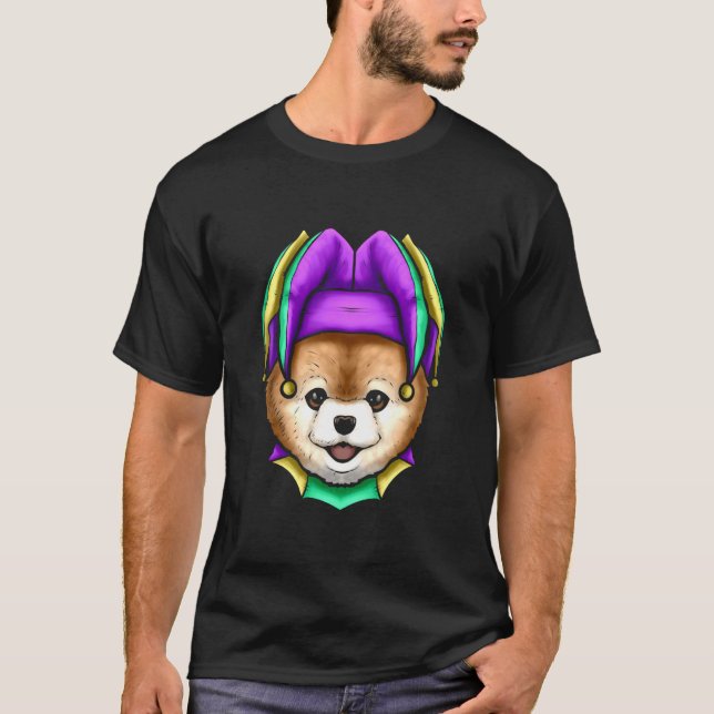 T-shirt Ours mignon avec Casquette Jester pour Mardi Gras (Devant)