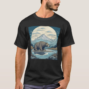 T-shirt Ours, Montagnes, Lac, Pleine Lune Ai Art