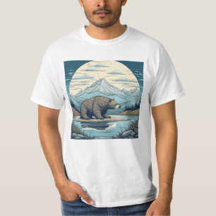 T-shirt Ours, Montagnes, Lac, Pleine Lune Ai Art
