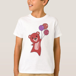 T-shirt Ours Mouches Rouges Avec Ballons Animaux Sucrés Ou