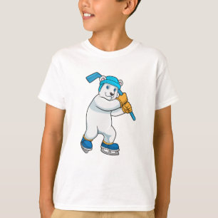 T-shirt Ours polaire au hockey sur glace avec bâton de hoc