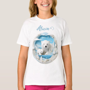 T-shirt Ours polaire avec petit Océan Arctique Hiver blanc