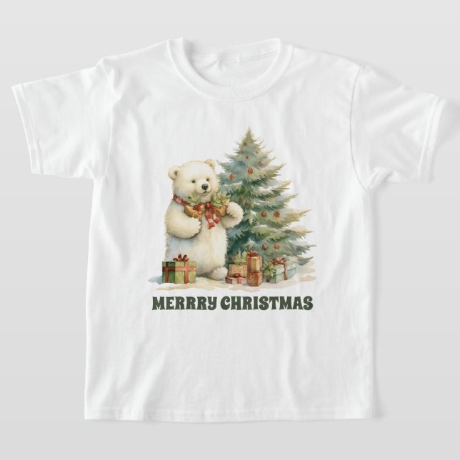 T-shirt Ours polaire de Noël festif ajouter le texte T-shi (Poser)