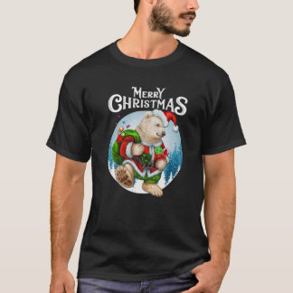 T-shirt Ours polaire de Noël mignon Rouge chapeau de Père