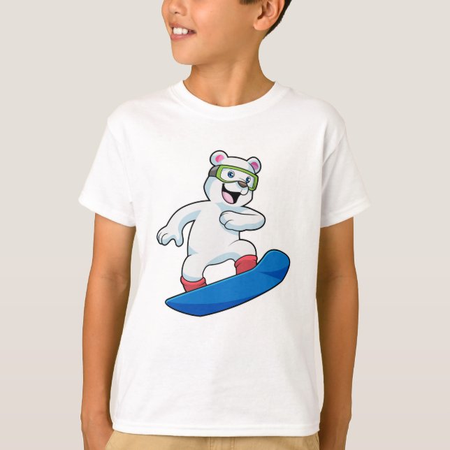 T-shirt Ours polaire en Snowboardeur avec Snowboard (Devant)