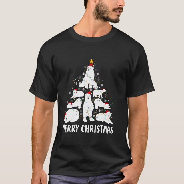 T-shirt Ours Polaire Joyeux Arbre de Noël Santa Hat Lights (Devant)