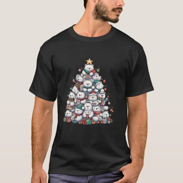 T-shirt Ours polaire mignon Arbre de Noël Femmes Hommes En (Devant)
