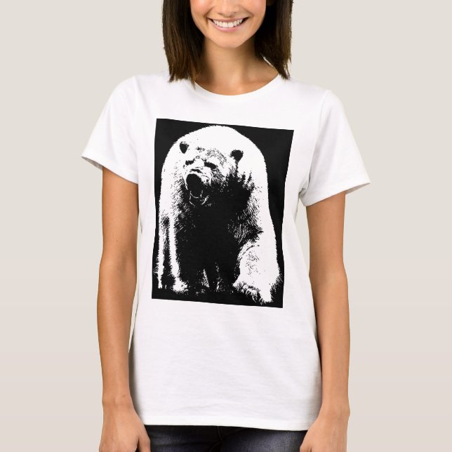 T-shirt Ours polaire noir et blanc Pop Art (Devant)