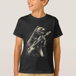 T-shirt Ours Rétro Jouer Basse Guitare Ours Guitariste Mus