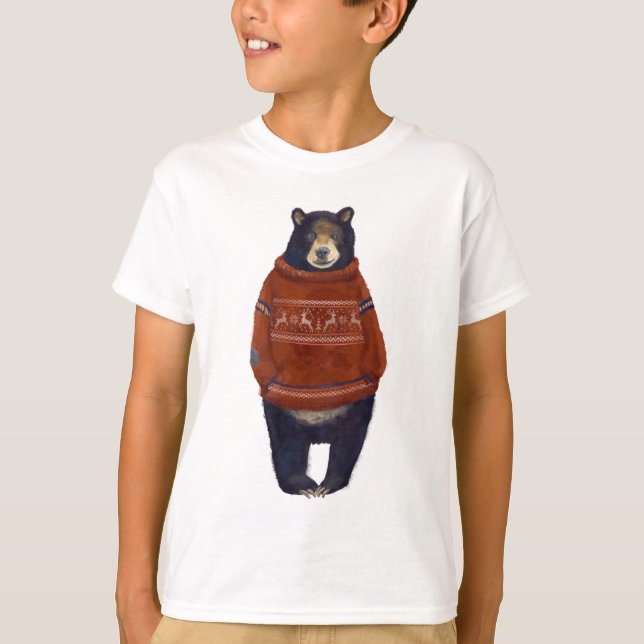 T-shirt Ours rouge de chandail de renne (Devant)